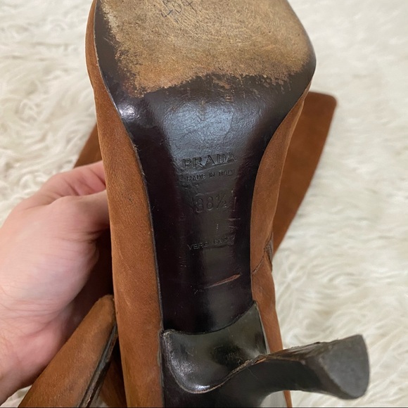 Prada Suede Leather Pointed Tall Zip Boots - Picture 6 of 7